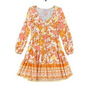 Petal Pup Tiered Mini Dress Women US 6 Boho Peasant Tassel Hem Festival